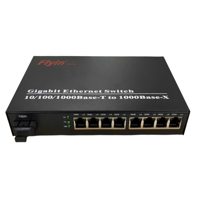 Bộ chuyển đổi quang điện dual fliber SC và 8 cổng RJ45 tốc độ 1 Gb  hãng Flyin mã FLY-1F8TC-SWDXG